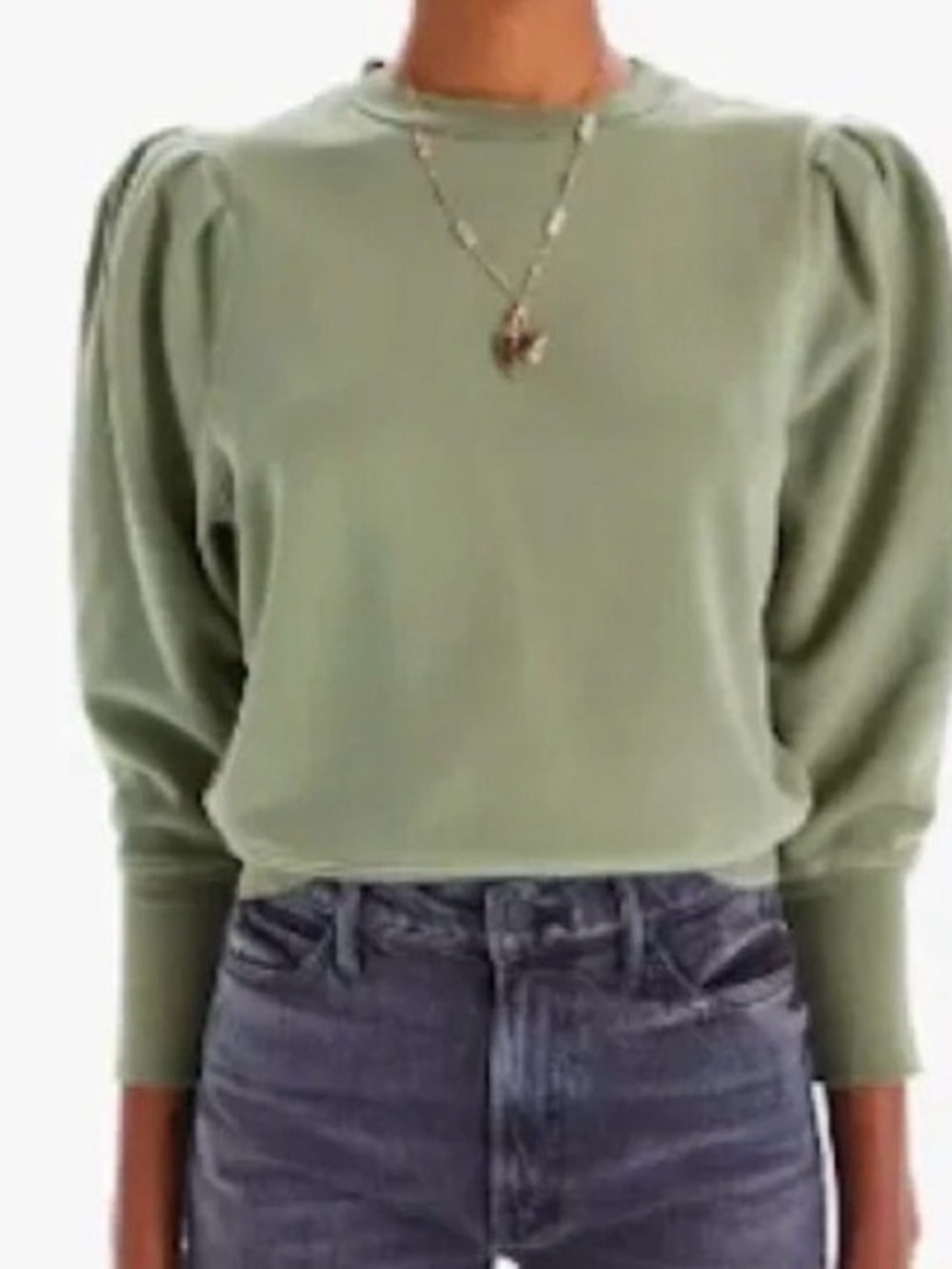 Mother The Curve Ball Puff Sleeve Sweatshirt XS Avocado Green